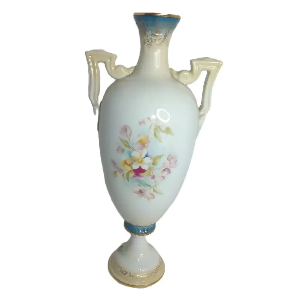 Antique RS Suhl Porcelain Vase Hand Painted Floral Double Handle 13